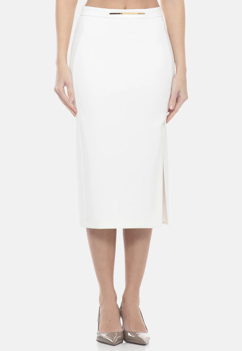Elisabetta Franchi Gonna/Longuette in tessuto tecnico bielastico con cintura logo oro PE26