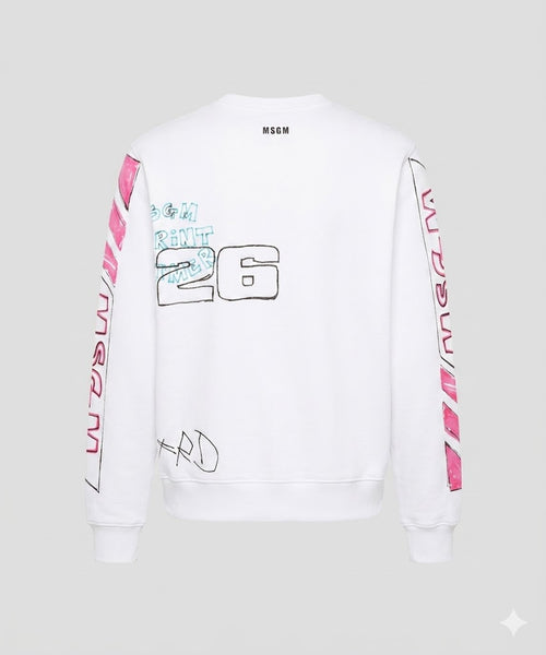 MSGM Uomo Felpa Con Dettagli Scritte Bianca-PE26