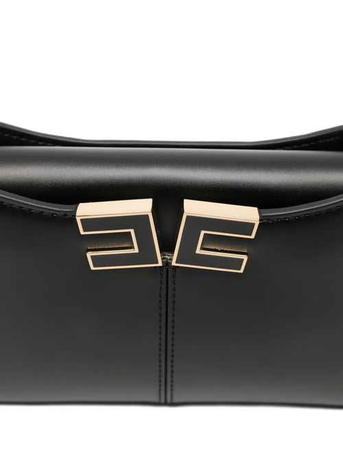 Elisabetta Franchi Borsa piccola ecopelle nero con catenina e logo in metallo oro/nero PE26