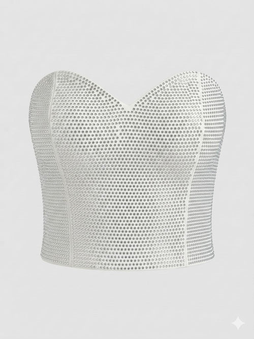 SILENCE LTD Donna Top Con Paillettes Scollo A Cuore Milk-PE26