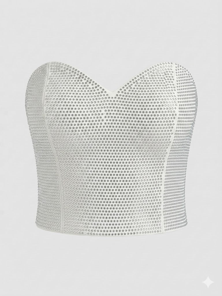 SILENCE LTD Donna Top Con Paillettes Scollo A Cuore Milk-PE26