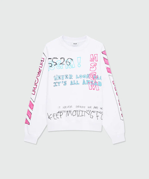 MSGM Uomo Felpa Con Dettagli Scritte Bianca-PE26