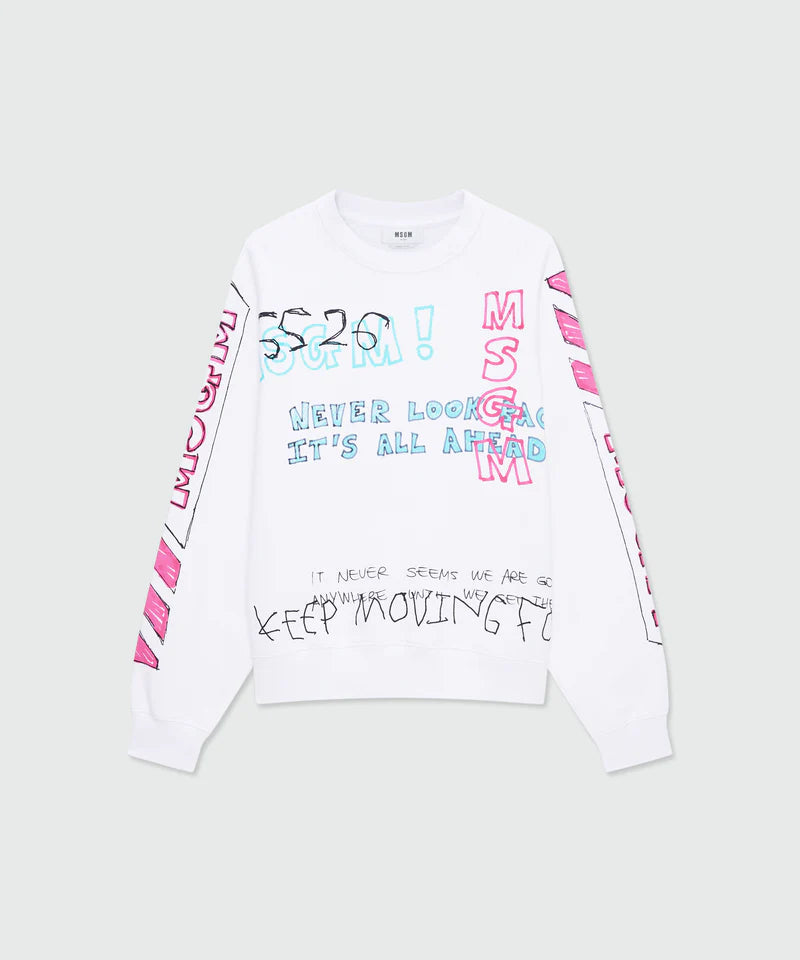 MSGM Uomo Felpa Con Dettagli Scritte Bianca-PE26