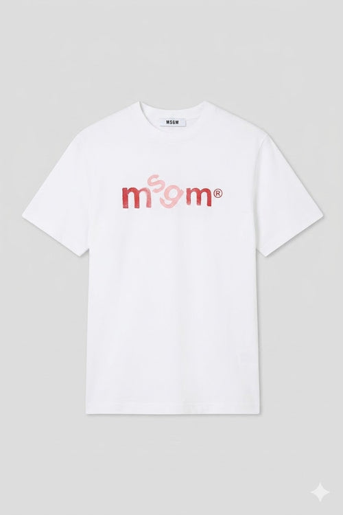 MSGM Uomo T-shirt Con Logo Bianca-PE26