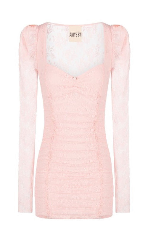 ABITO SOFT ROSE IN PIZZO MANICHE LUNGHE ANIYE BY