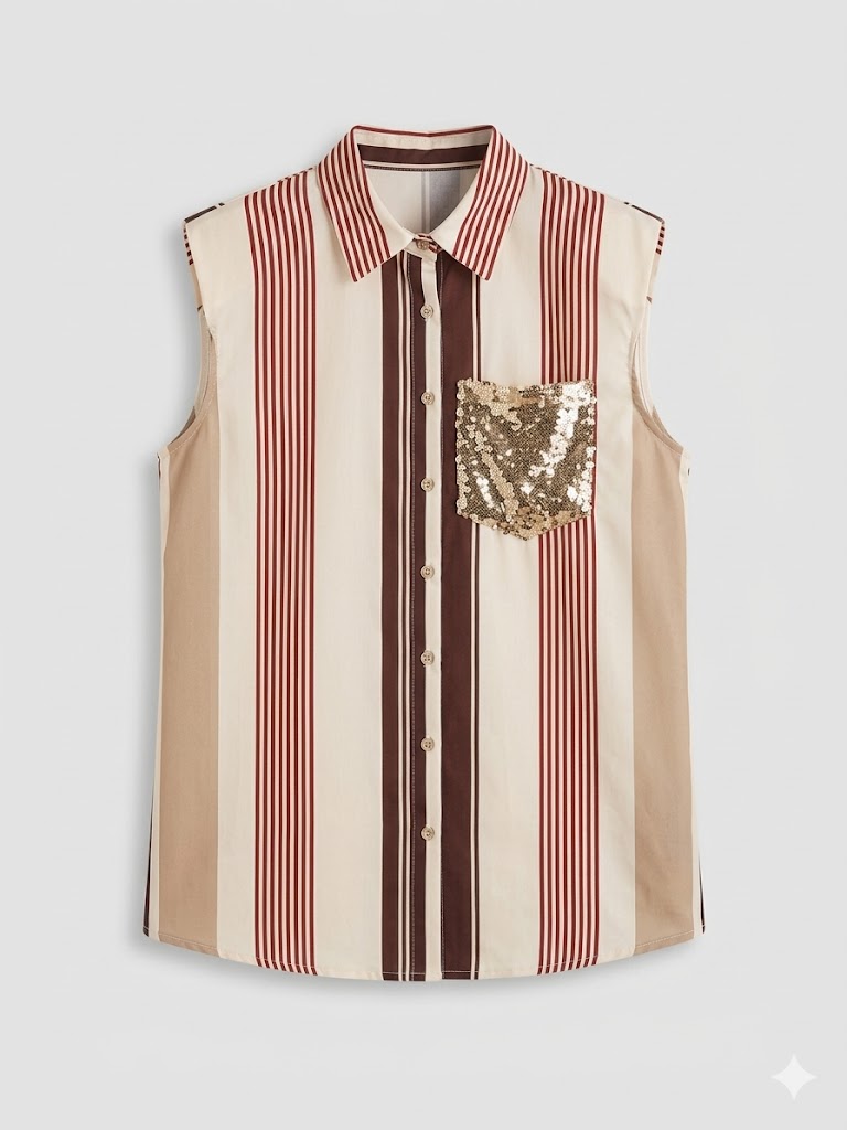 VICOLO camicia a righe moro con tasca paillettata-PE26