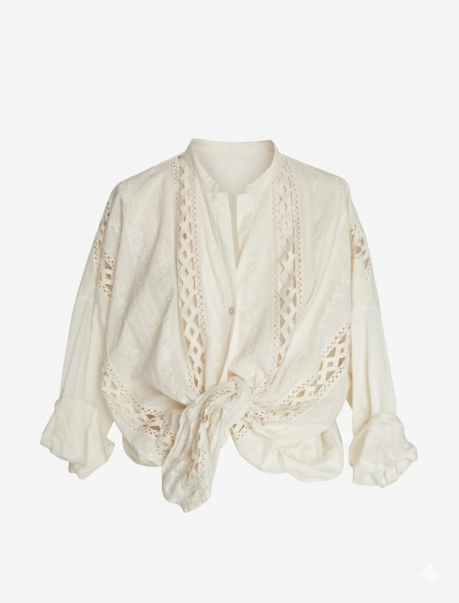 MOtel Camicia traforata estiva panna Donna – PE26