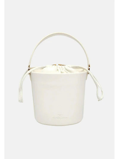 Elisabetta Franchi Borsa Secchiello Avorio Logo in metallo Tracolla oro