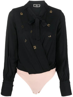 CAMICIA NERO A BODY IN GEORGETTE CON APPLICAZIONI DORATE LOLGATE ELISABETTA FRANCHI