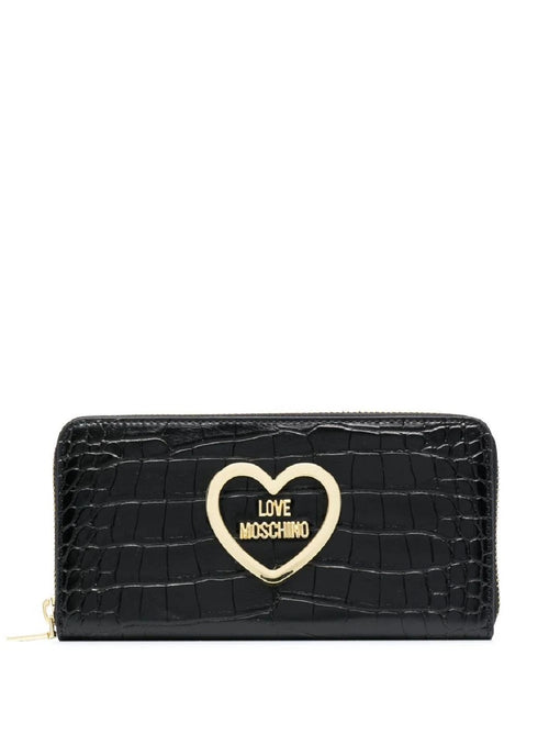 PORTAFOGLI GRANDE NERO CON LOGO CUORE EFFETTO PELLE COCCODRILLO LOVE MOSCHINO