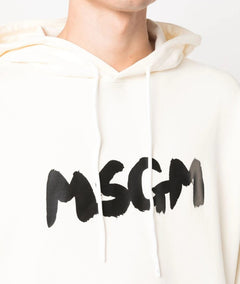 FELPA BIANCO CON CAPPUCCIO E LOGO MSGM