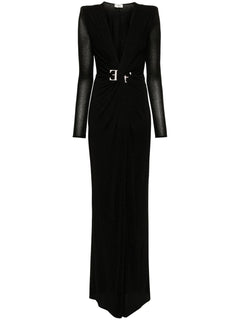 ELISABETTA FRANCHI ABITO RED CARPET IN JERSEY LUREX CON NODO E ACCESSORIO LOGO