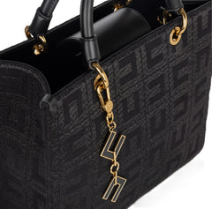 ELISABETTA FRANCHI BORSA IN TESSUTO JACQUARD CON CHARMS MANICI EFFETTO PELLE