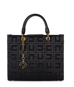 ELISABETTA FRANCHI BORSA IN TESSUTO JACQUARD CON CHARMS MANICI EFFETTO PELLE