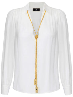 ELISABETTA FRANCHI CAMICIA IN DOPPIA GEORGETTE CON COLLANA E CHARMS REMOVIBILE