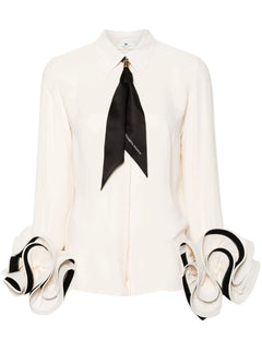 ELISABETTA FRANCHI CAMICIA IN GEORGETTE CON DOPPIA RUCHES E FOULARD IN TWILL CON APPLICAZIONE LOGO