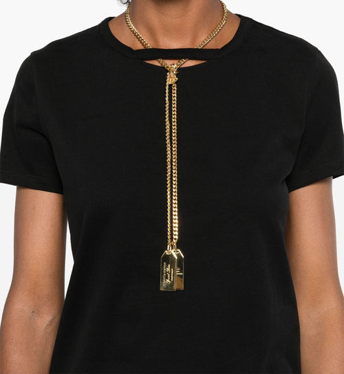 ELISABETTA FRANCHI T-SHIRT IN JERSEY DI COTONE CON COLLANA REMOVIBILE E CHARMS LOGO