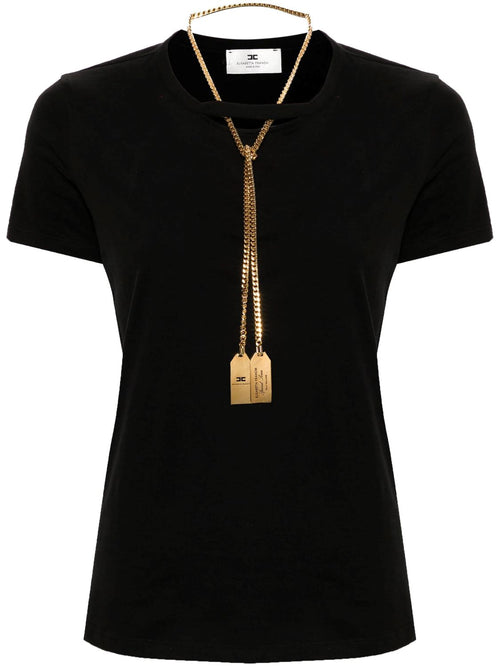 ELISABETTA FRANCHI T-SHIRT IN JERSEY DI COTONE CON COLLANA REMOVIBILE E CHARMS LOGO