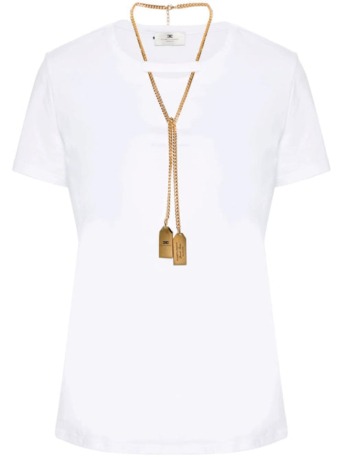 ELISABETTA FRANCHI T-SHIRT IN JERSEY DI COTONE CON COLLANA REMOVIBILE E CHARMS LOGO