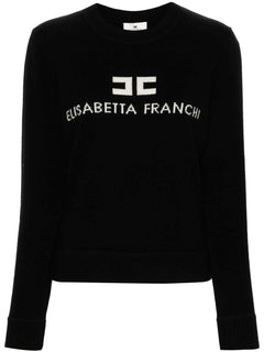 ELISABETTA FRANCHI MAGLIA IN MISTO CASHMERE LOGO A INTARSIO IN CONTRASTO COLORE