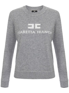 ELISABETTA FRANCHI MAGLIA IN MISTO CASHMERE LOGO A INTARSIO IN CONTRASTO COLORE