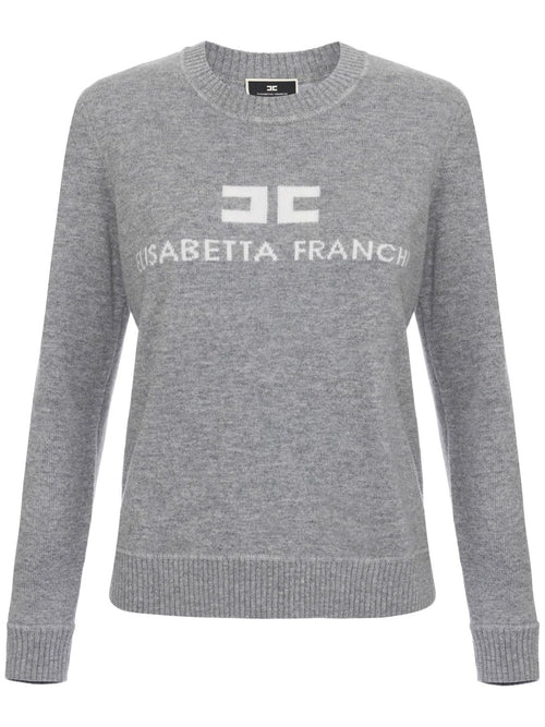 ELISABETTA FRANCHI MAGLIA IN MISTO CASHMERE LOGO A INTARSIO IN CONTRASTO COLORE