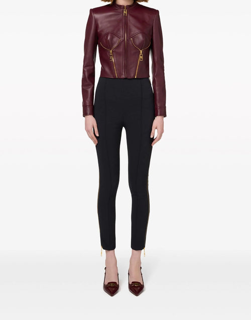 ELISABETTA FRANCHI PANTALONE DRITTO IN DOPPIO CREPE STRETCH MOTIVO CON ZIP E TIRETTO LOGATO