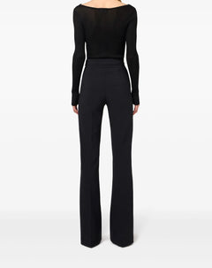 ELISABETTA FRANCHI PANTALONE A PALAZZO IN DOPPIO CREPE STRETCH CINTURA IN CATENA E CHARMS LOGO IN METALLO