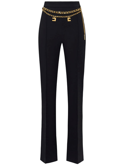 ELISABETTA FRANCHI PANTALONE A PALAZZO IN DOPPIO CREPE STRETCH CINTURA IN CATENA E CHARMS LOGO IN METALLO