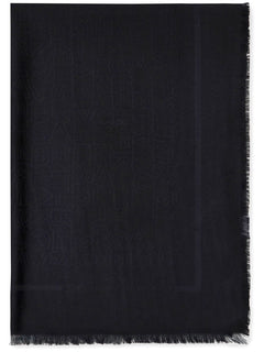 ELISABETTA FRANCHI PASHMINA RETTANGOLARE IN JACQUARD ALL-OVER E CORNICE CON BORDO SFRANGIATO