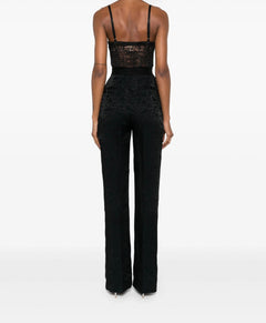 ELISABETTA FRANCHI TUTA CON TOP BUSTIER IN TULLE JACQUARD LETTERING E PANTALONE PALAZZO IN CREPE JACQUARD LETTERING CINTURA IN ELASTICO LOGATO