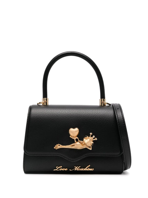 LOVE MOSCHINO BORSA A MANO FINITURA MARTELLATA LOGO LETTERING E PLACCA MOTIVO RANA CON TRACOLLA REMOVIBILE