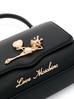 LOVE MOSCHINO BORSA A MANO FINITURA MARTELLATA LOGO LETTERING E PLACCA MOTIVO RANA CON TRACOLLA REMOVIBILE