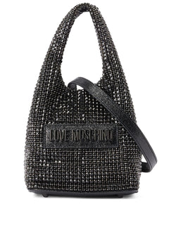 LOVE MOSCHINO BORSA A MANO LOGO LETTERING TONO SU TONO DECORAZIONE CRISTALLI TRACOLLA REMOVIBILE