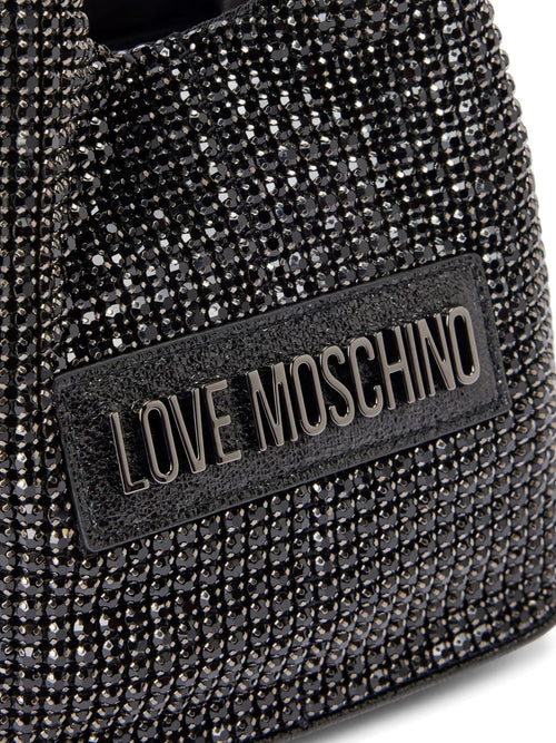 LOVE MOSCHINO BORSA A MANO LOGO LETTERING TONO SU TONO DECORAZIONE CRISTALLI TRACOLLA REMOVIBILE