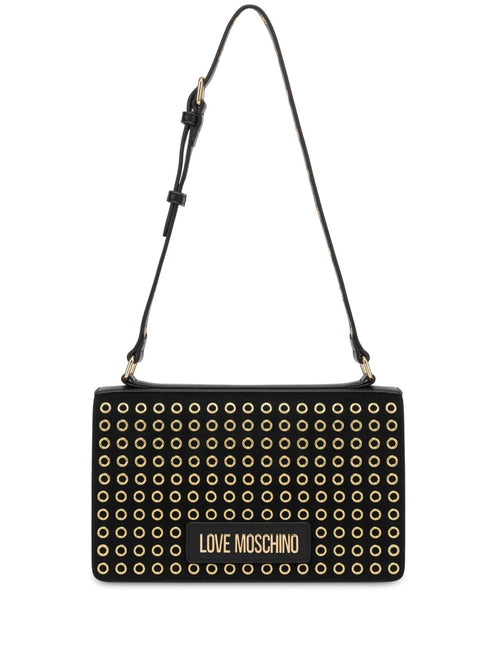 LOVE MOSCHINO BORSA A SPALLA LOGO LETTERING CON DETTAGLIO OCCHIELLI ORO