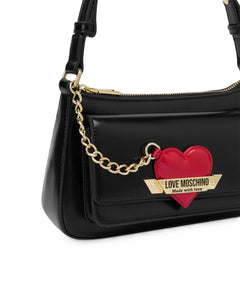 LOVE MOSCHINO BORSA A SPALLA PLACCA LOGO CON CHARM CUORE A CATENA