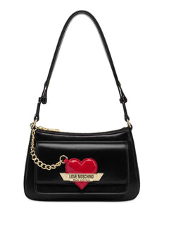 LOVE MOSCHINO BORSA A SPALLA PLACCA LOGO CON CHARM CUORE A CATENA