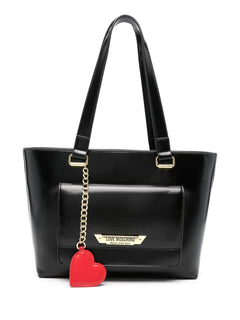 LOVE MOSCHINO BORSA A SPALLA DOPPIO MANICO PLACCA LOGO E CHARM CUORE CON CATENA