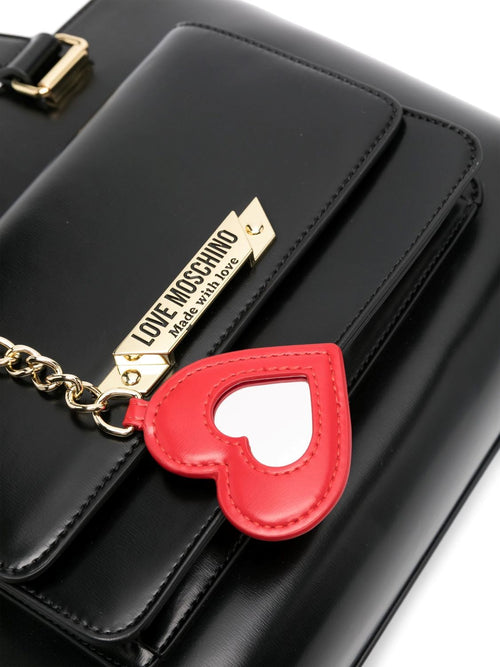 LOVE MOSCHINO BORSA A SPALLA DOPPIO MANICO PLACCA LOGO E CHARM CUORE CON CATENA