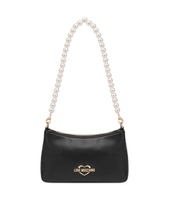 LOVE MOSCHINO BORSA A SPALLA LOGO LETTERING CON TRACOLLA DI PERLE REMOVIBILE