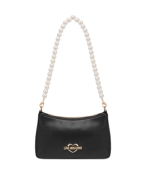 LOVE MOSCHINO BORSA A SPALLA LOGO LETTERING CON TRACOLLA DI PERLE REMOVIBILE