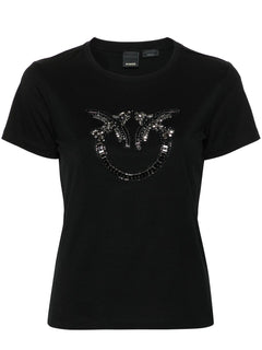 PINKO T-SHIRT APPLICAZIONE LOGO LOVE BIRDS CON STRASS