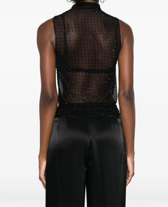 PINKO TOP IN TULLE SEMITRASPARENTE CON STRASS