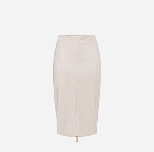 ELISABETTA FRANCHI GONNA MIDI STAMPA COCCO E SPACCO CON ZIP