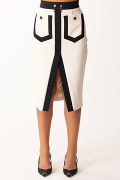 ELISABETTA FRANCHI GONNA MIDI COLOR BLOCK CON LOGO