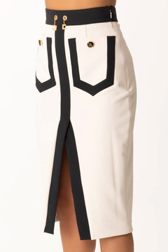 ELISABETTA FRANCHI GONNA MIDI COLOR BLOCK CON LOGO