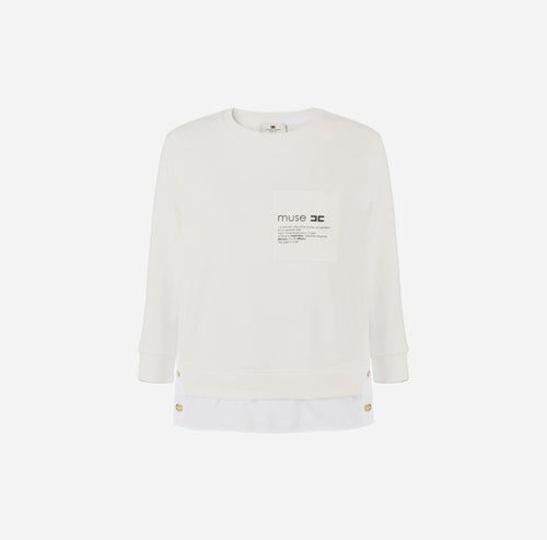 ELISABETTA FRANCHI MAGLIA IN FELPA CON DETTAGLI IN POPELINE