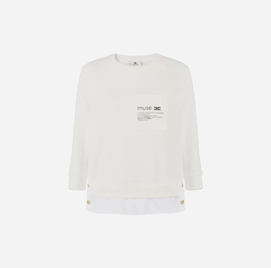 ELISABETTA FRANCHI MAGLIA IN FELPA CON DETTAGLI IN POPELINE