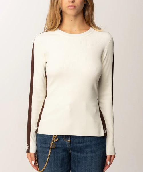 ELISABETTA FRANCHI MAGLIA IN VISCOSA CON BANDE LUCIDE E DETTAGLI